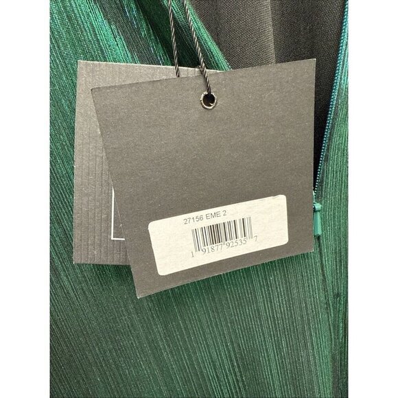 Mac Duggal Size 2 Green 27156 Cap Sleeve Deep V Neck High Slit Metallic Gown New - Picture 10 of 10
